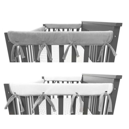 Tl Care Heavenly Soft Chenille Reversible Crib Cover For Side Rails Gray/white - 2 Pack