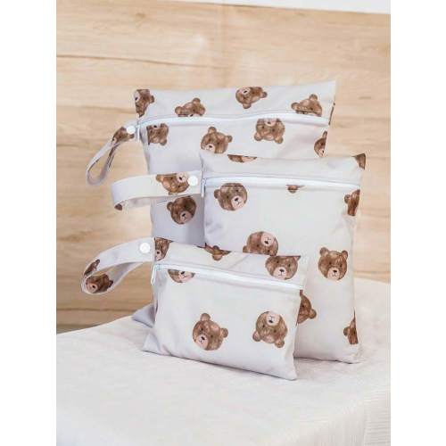 3pcs Cute Brown Bear And Floral Pattern Baby Diaper (Wet/Dry) Bag/Storage Bag Baby Shower Family Decorations Gifts | SHEIN USA