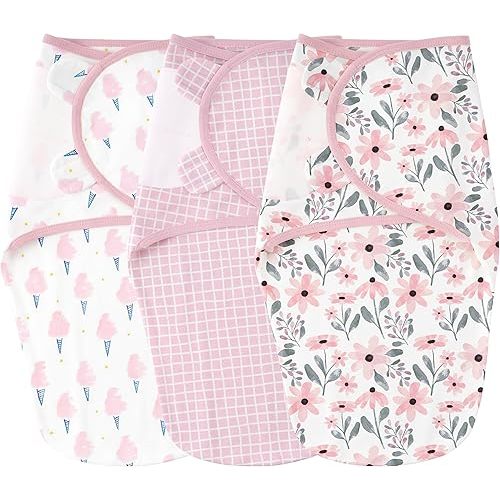 Yoofoss Baby Swaddles for Newborns 100% Cotton, Adjustable Swaddle 0-3 Months 3 Pack Newborn Swaddle Sack, Breathable Soft(Small)