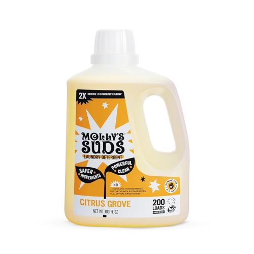 Molly's Suds Liquid Laundry Detergent | Clean Laundry Detergent Soap for Sensitive Skin | 2x Concentrated, High Efficiency (HE) (Citrus Grove - 200 Loads)