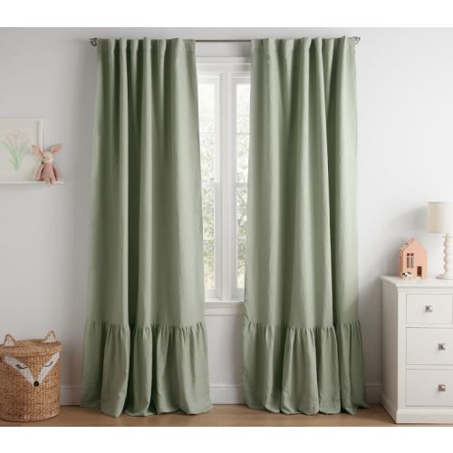 Belgian Linen Ruffle Blackout Curtain | Pottery Barn Kids