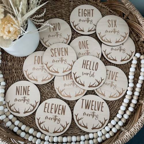 Deer Milestone Marker Baby Milestone Markers Wood Baby Deer Gift Milestone Disc Wood Hunting Milestone New Baby Monthly Milestone Discs