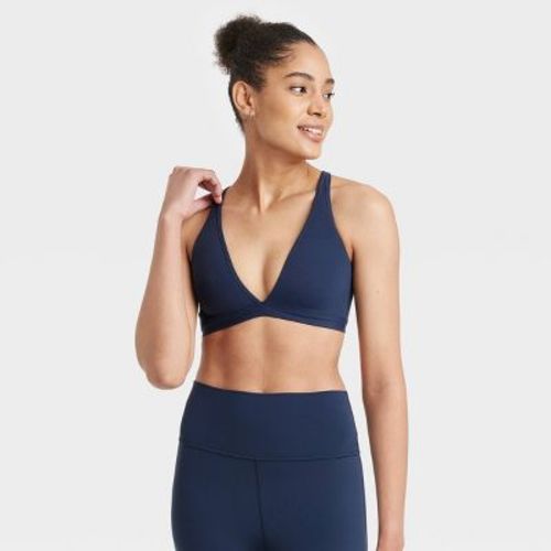 Women's Everyday Soft Light Support Triangle Sports Bra - All In Motion™ Navy Blue XS: Moisture Wicking, Quick Drying, Adjustable Straps