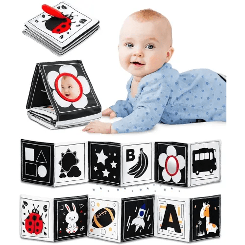 Infinno High Contrast Baby Toys for Newborn, Tummy Time Mirror Black and White Toys for 0-6 Months, Visual Sensory for Infant 0-3-6 Months, Newborn Baby Registry Essential Stuffers