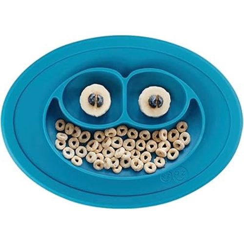ezpz Mini Mat for 12 Months+ (Blue) - 100% Silicone Placemat + Plate with Suction for Infants + Toddlers - Supports Baby-Led Weaning - for Highchair, Dining Table and Travel