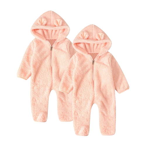 ameIAEA 2 Pack Newborn Zipped Romper Baby Boy Girl Long Sleeve Footie Infant Fuzzy Fleece Jumpsuit