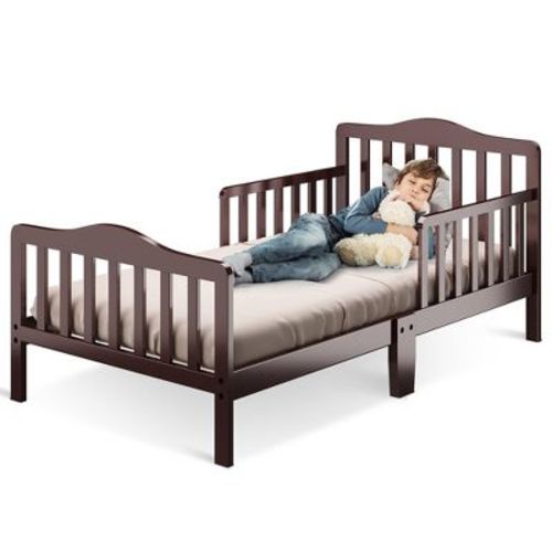 Costway Kids Toddler Wood Bed Bedroom Furniture w/ Guardrails White