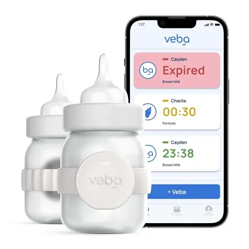 Veba Smart Baby Bottle Monitor® [AS SEEN ON Shark Tank], Smart Milk Tracker, Baby Feeding Essentials, Track Breast Milk & Formula Expiration, Temperature Monitor, Feeding Log, App Control