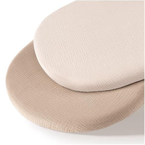 MairMore Muslin Bassinet Sheets for Babies – Soft & Breathable 100% Cotton Fitted Sheets for Oval, Rectangle, Hourglass Bassinet Mattress Pads, 2-Pack (Ivory & Pink)