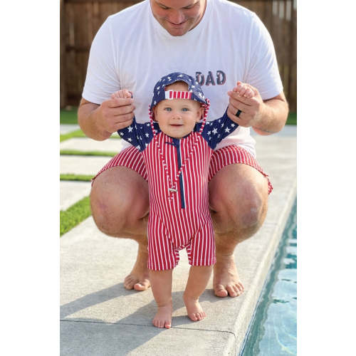 Long Sleeve Rash Guard Swim Romper Shortie in Stars & Stripes Party | Caden Lane
