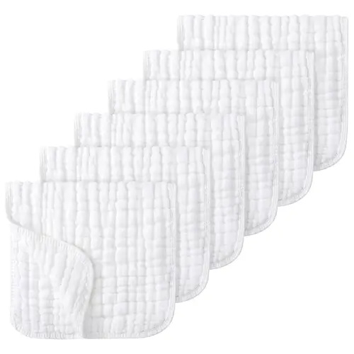 Looxii Muslin Burp Cloths Baby Girl 6 Pack - 20" x 10" - Ultra Soft & Absorbent, 6-Layer 100% Cotton for Spit Up & Drool- Gentle Baby Burping Cloth, Newborn Essentials Shower Gift Girl, White