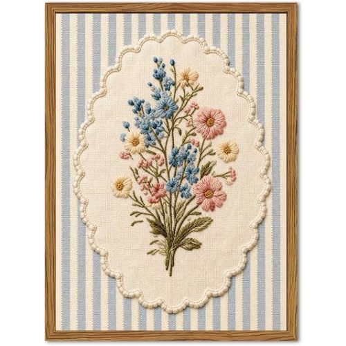 Framed Vintage Floral Wall Art, Cottagecore Flower Pictures Wall Decor, Rustic Farmhouse Wildflower Bouquet Paintings Canvas Prints Home Decor Aesthetic for Living Room Bedroom 12x16 inch