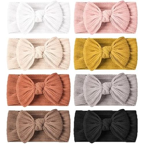 NOVIIML ade Baby Headbands Stretchy Nylon Headband with Bows for Newborn Infant Baby Toddler Girls- Pack of 8
