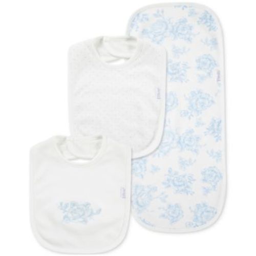 Baby Girls Blue Roses Cotton Burp Cloth & Bibs, 3 Piece Set