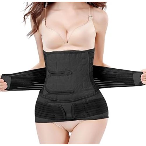 ChongErfei 2 in 1 Postpartum Belly Wrap Waist/Pelvis Belt C-Section Natural Birth Back Support Girdle Postpartum Recovery Belt (Black-3 straps, One Size)