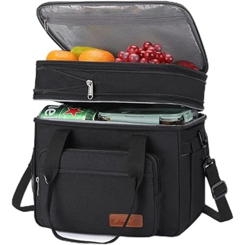 Maelstrom Lunch Box, 23L Insulated Lunch Bag, Expandable Double Deck Cooler Bag, Lightweight Leakproof Tote Bag With Side Tissue Pocket, Suit For Men and Women, Black