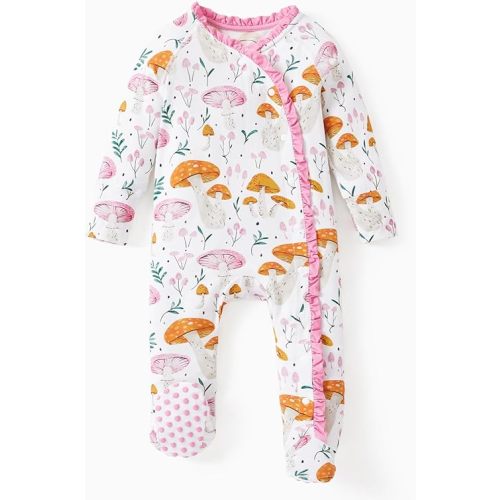 Newborn Baby Clothes with Viscose from Bamboo, Ruffle Button Footie Outfit Long Sleeves Jumpsuit for Boy and Girl