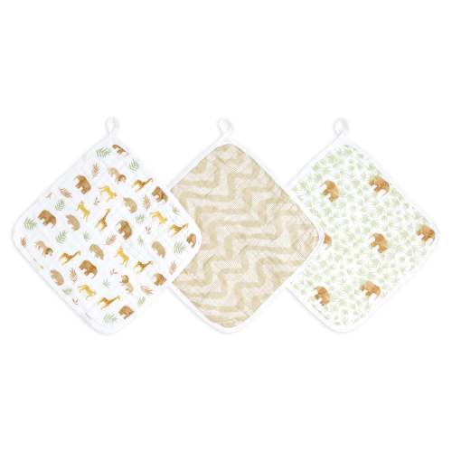 aden + anais Essential Cotton Muslin Washcloths 3 pack Tanzania Tan