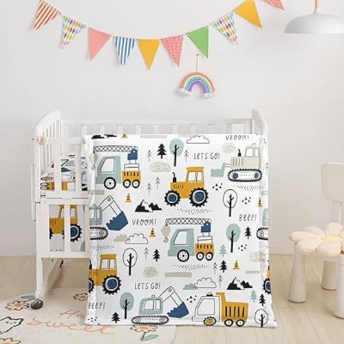 Datura home Crib Bedding Set,3pcs Nursery Crib Bedding with Comforter Crib Sheet & Crib Skirt,Watercolor Butterfly Printed Nursery Bedding for Baby Boys and Girls(Truck)