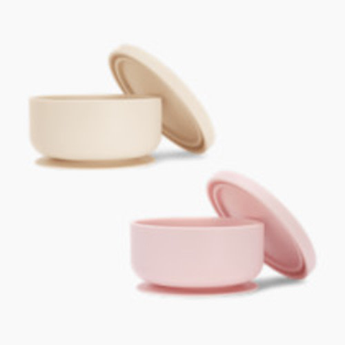 AEIOU Suction Bowl with Lid - Petal + Oat Milk