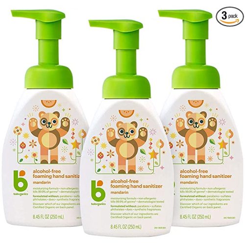 Foaming Pump Hand Sanitizer, Alcohol Free, Mandarin, Kills 99.9% of Germs, 8.45oz- Babyganics Pack of 3