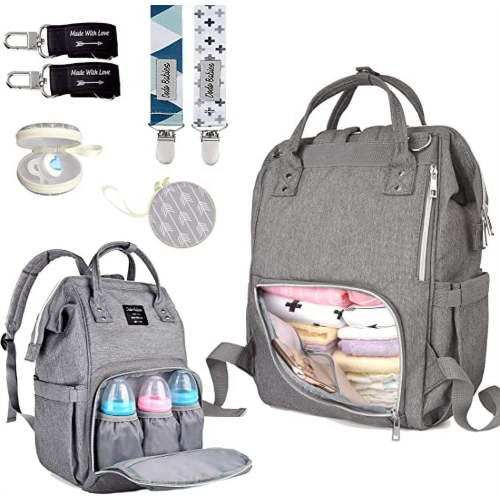 Dodo Babies Diaper Bag Backpack - Waterproof, Insulated, with Pacifier Clips & Stroller Straps (Teal/Grey)