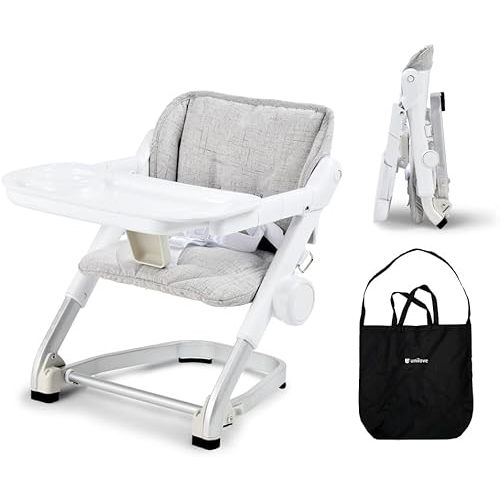 Feed Me 3-in-1 Travel High Chair Booster Seat for Infants and Toddlers - Transitional, Compact & Fits Any Chair, Swivel Tray, Shadow Gray