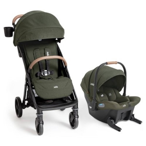 Joie Nutmeg Travel System and Mint Infant Car Seat - Forest: Adjustable Handle, One-Hand Fold, Storage Area