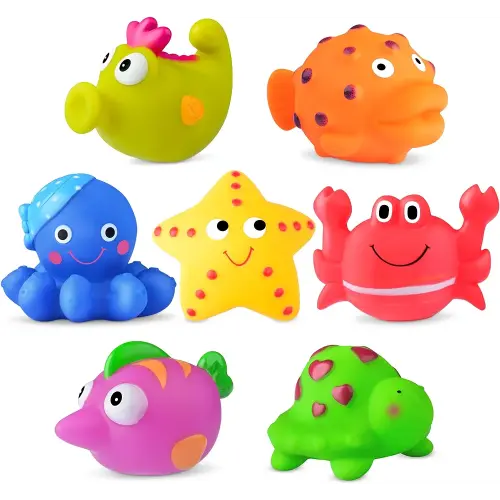 Mold Free Baby Bath Toys for Kids Ages 1-3,No Hole Sea Animal Bathtub Toys for Infants 6 - 12- 18 Months,Soft Shower Toys Bath Water Toys for Toddlers 1-3 Boys Girls (7 Pcs with Storage Bag)