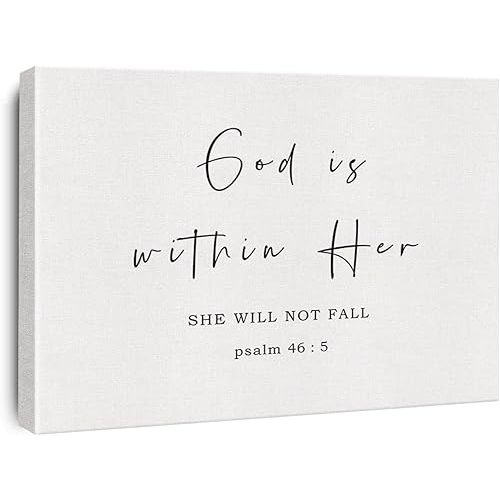 Bible Verse Canvas Print Decor God is Within Her She will Not Fall Wall Painting Posters Artwork 12”X15” Rustic Home Office Decoration (Framed)