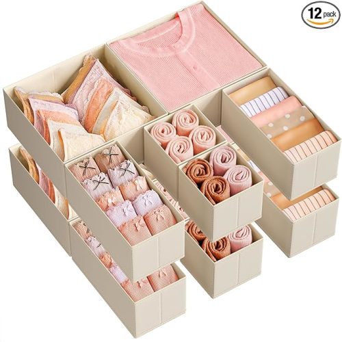 Dresser Divider Organizers, Set of 12, Foldable Fabric Storage