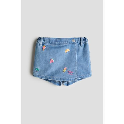 EMBROIDERED-DETAIL DENIM SKORT