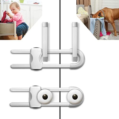 6PCS Cabinet Locks for Babies, Adjustable U-Shaped Child Safety Locks, Multifunctional Cabinet Handle Lock for Drawers for Cabinets, Drawer, Gate, Furniture Doors, Closet with Secure Lock Buttons - 1.1x5.5 Inch (Pack of 6)