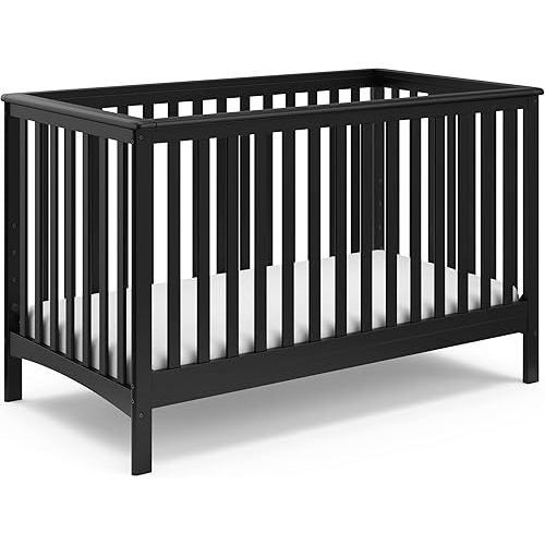 Storkcraft Hillcrest 4-in-1 Convertible Crib (Black) - Converts to Daybed, Toddler Bed, and Full-Size Bed, Fits Standard Full-Size Crib Mattress, Adjustable Mattress Support Base