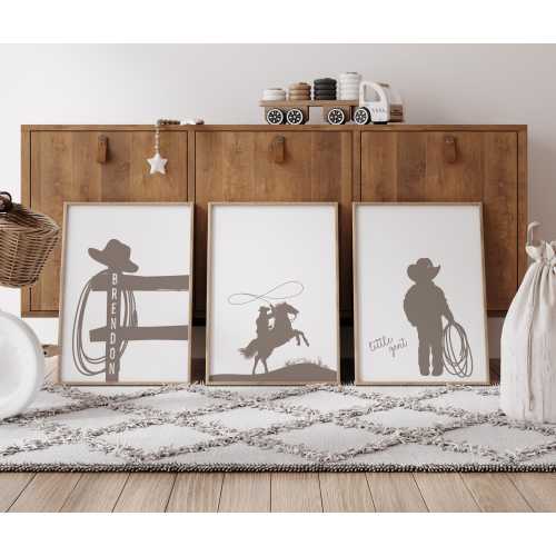 Personalized set of three prints for cowboy nursery, western nursery decor, name sign for nursery boy western poster