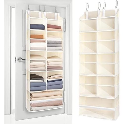 ULG Over the Door Organizer, 5-Tier Hanging Storage with Clear Windows, 19 Pockets for Closet, Pantry, Bathroom & Nursery Doors, Extra Large Storage Space with 4 Hooks, Easy to Install, Beige, 1-Pack