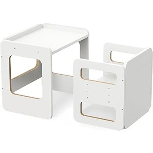 Tilhumt Montessori Weaning Table and Chair Set for Kids, Toddler Table and Chair Set, Adjustable Height Chair and Activity Table with Fence for Read, Play, Crafts (Upgraded)