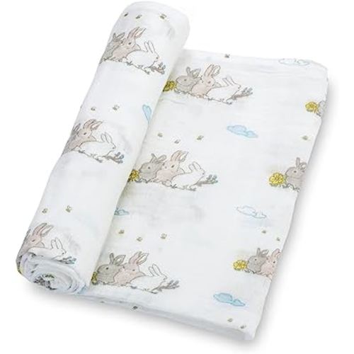 LollyBanks Swaddle Blanket | 100% Muslin Cotton | Gender Neutral Newborn and Baby Nursery Essentials for Girls and Boys, Registry | Rabbit Bunny Print
