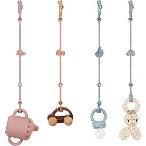 Toy Safety Straps, Silicone Pacifier Clips, 4Pack Adjustable Straps for Strollers, High Chair, Shopping Cart (Set 3)