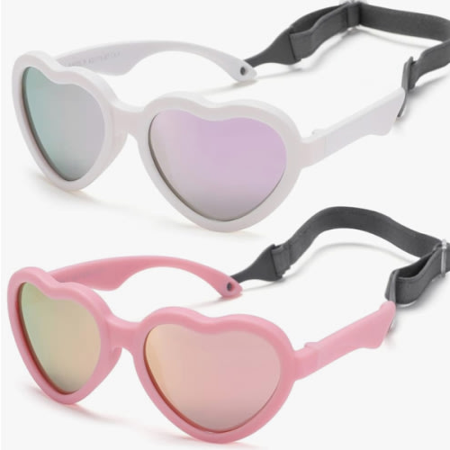 Flexible Heart Shaped Baby Polarized Sunglasses with Strap Adjustable Toddler & Infant Age 0-24 Months