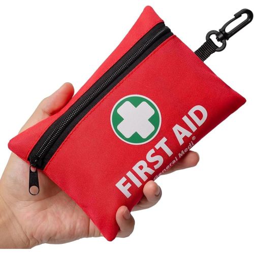 General Medi Mini First Aid Kit, 150 Piece Small First Aid Kit - Includes Emergency Foil Blanket, Scissors for Travel, Home, Office, Vehicle, Camping, Workplace & Outdoor (Red)