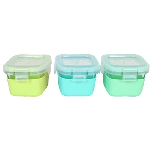melii Glass Food Storage Containers with Silicone Sleeve, Resistant Borosilicate, Airtight & Leakproof Locking Lid, Oven, Microwave, Freezer & Dishwasher safe, 5.4oz - Mint, Blue, Lime