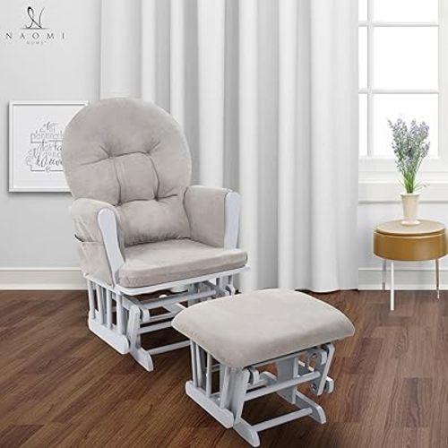 Brisbane Nursery Glider Ottoman Sets Glider Recliner Nursery Rocking Chair Rocker with Ottoman Reclining Gliders Chairs for Breastfeeding Maternity Napping - Light Gray