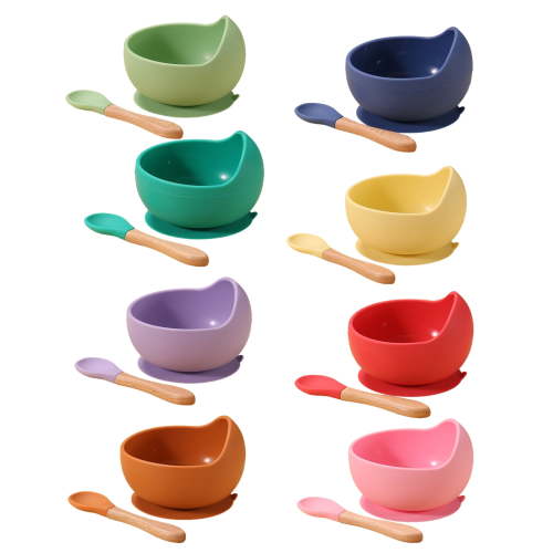 Happy Date Silicone Baby Bowls with Super Suction,Baby Weaning First Stage Self Feeding Set with Spoon for Toddlers -BPA Free- Kids Utensils,1 Pack