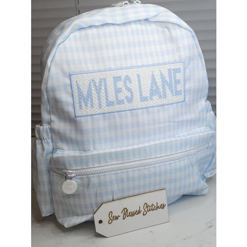 Personalized nylon backpack, blue gingham nylon backpack, nylon diaper bag backpack