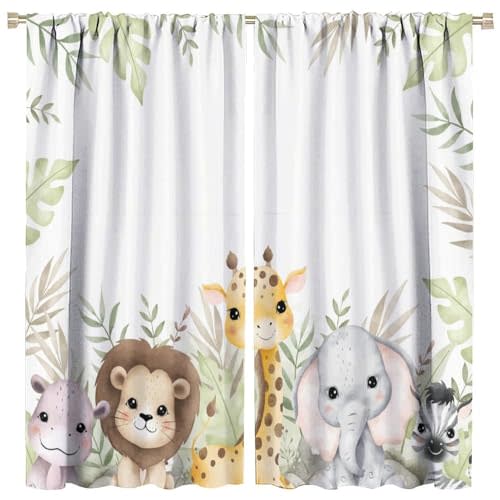 SGLyuliang Nursery Curtains Jungle Safari Theme with Giraffe Print, Kids Room Classroom Decor, 42x45 Inches, 75% Blackout Fabric for Baby Nursery, Animal Cub Design, Easy Install & Machine Washable