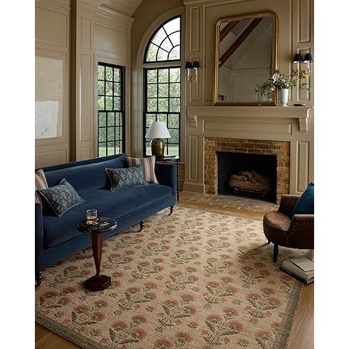 Loloi Chris Loves Julia Rue Collection RUE-01 Sage/Blush 3'-6" x 5'-6" Accent Rug Jute Neutral Floral Living Room Bedroom Rug