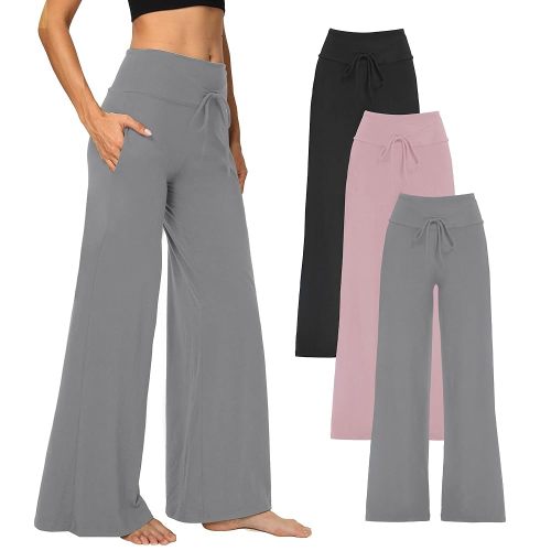 1/3 Pack Wide Leg Yoga Pants for Women, Comfy Lounge Pajama Sweatpants Loose Causal Palazzo with Pockets