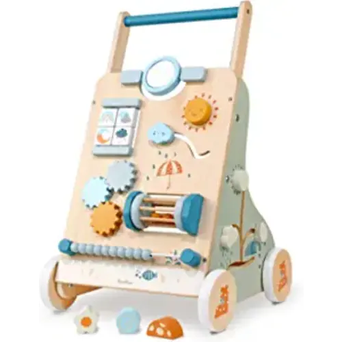 PairPear Wooden Baby Walker, Baby Push Walker, Montessori Walker Toy with Activity Center for Girls Boys, Adjustable Speed Baby Walker for Kids Development