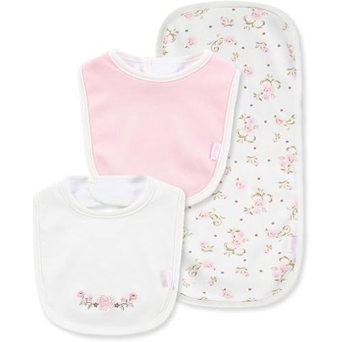 Little Me Baby Boys and Girls 100% Cotton 3-Piece Bib and Burp Sets, 2 Bibs and 1 Burp Cloth